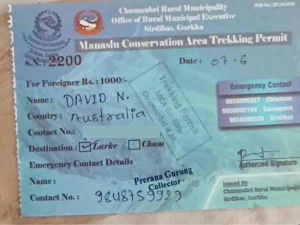 Manaslu Circuit Trek Permit