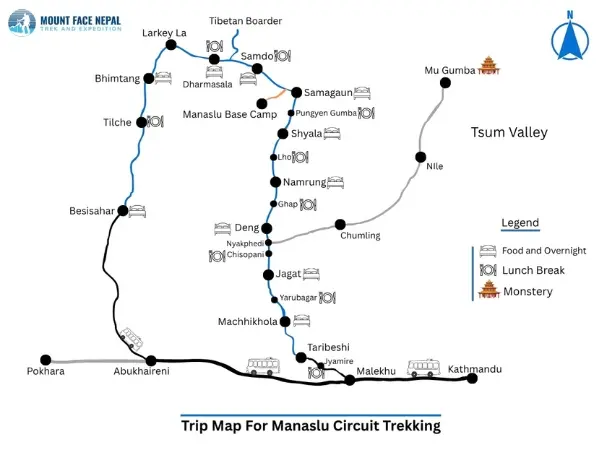 Manaslu Circuit Trek Trip Map