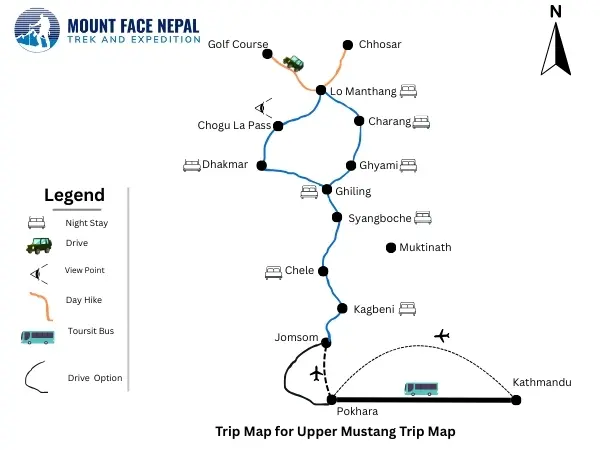 Upper mustang Trek Route Map