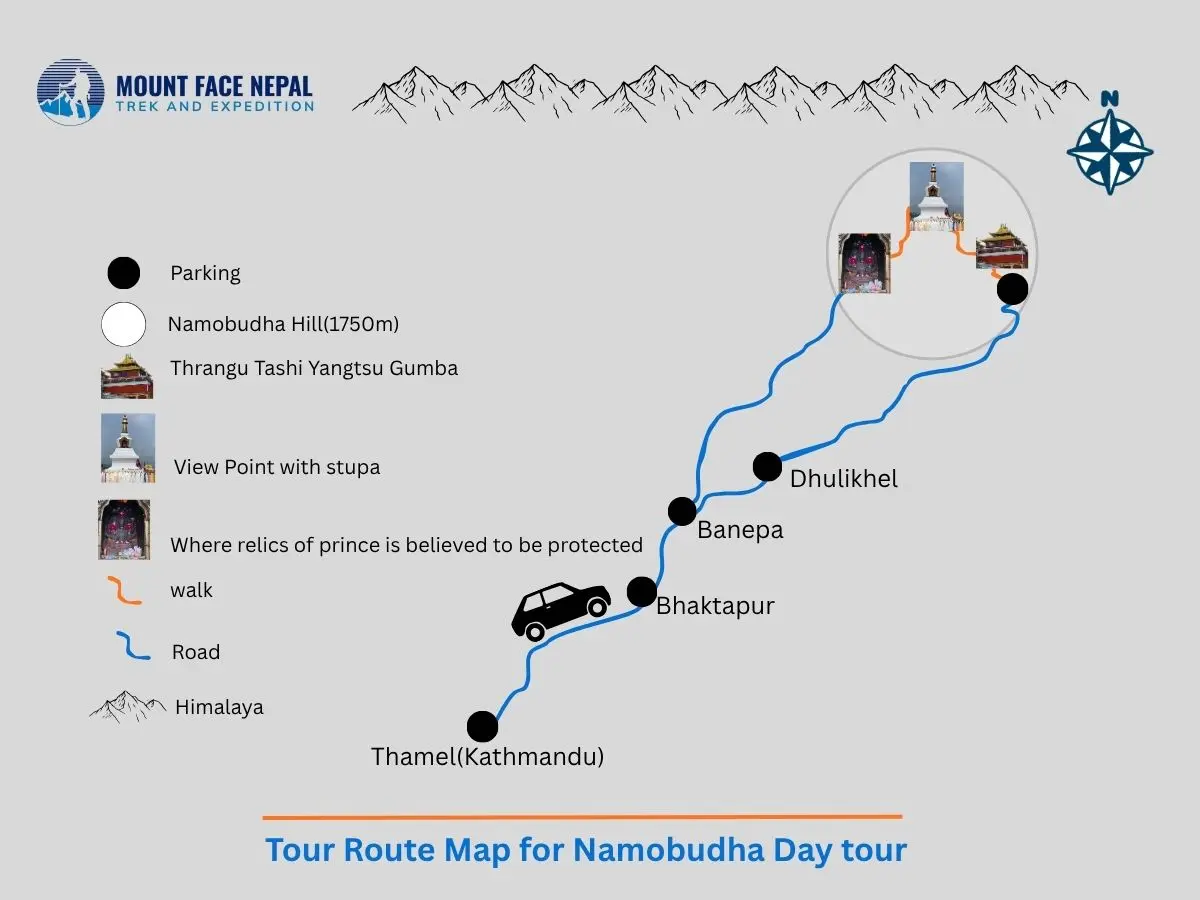 Tour Route Map for Namobudha