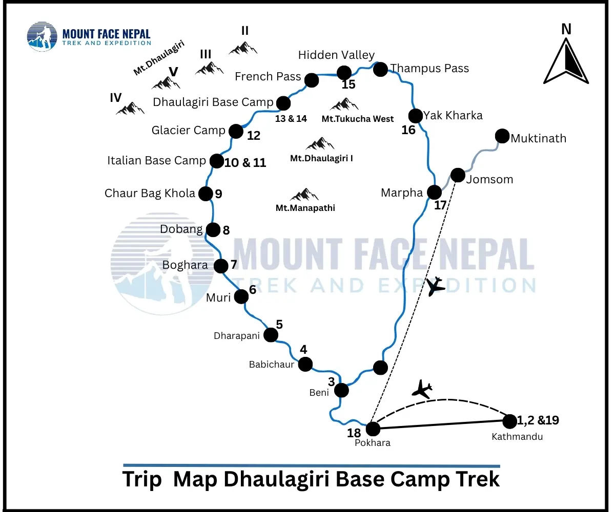 Trek Route Map Dhaulagiri Circuit Trekking